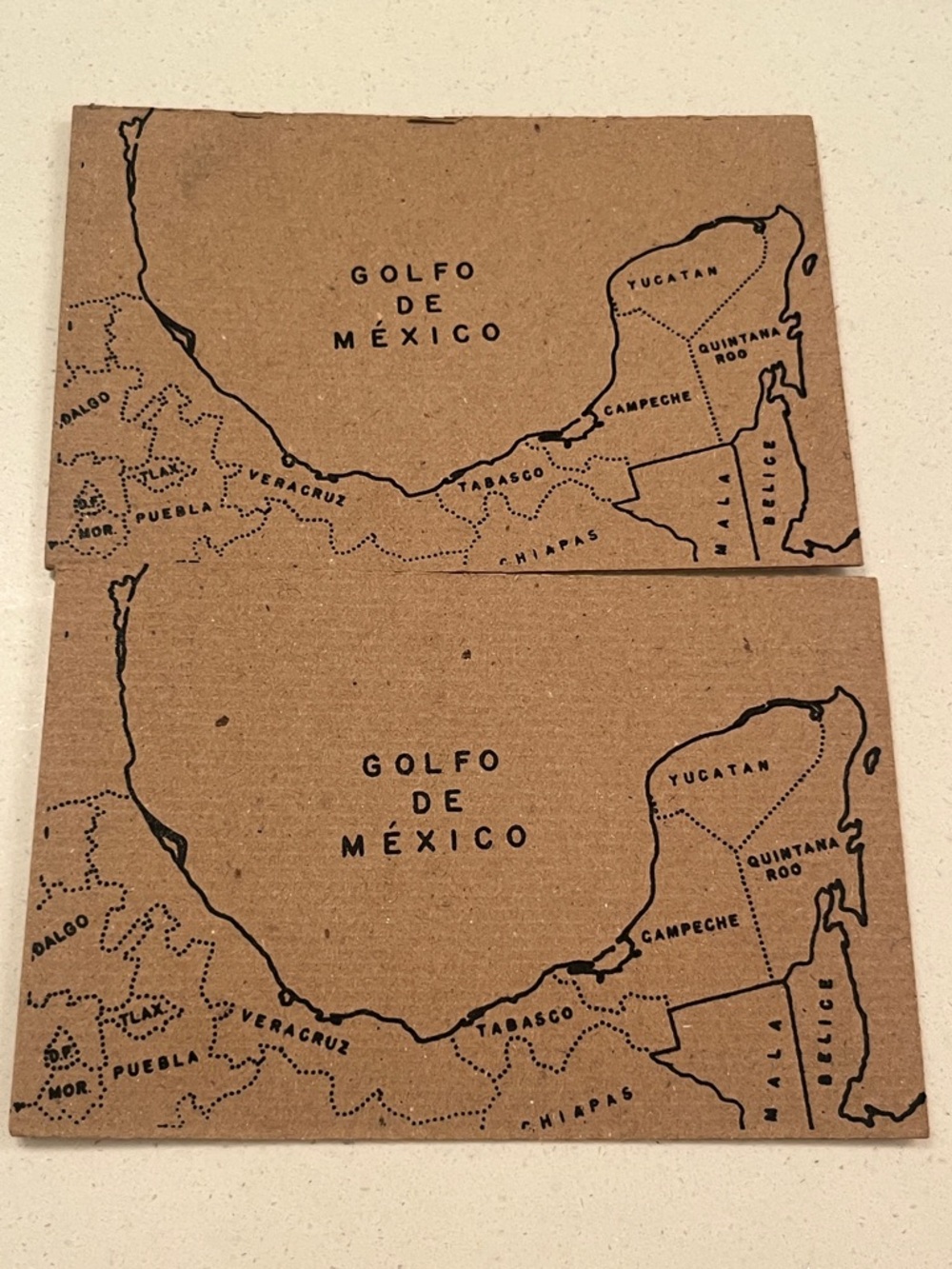 Golfo de México Map Art Print Kraft Wall Art Set of 2 Post Cards New FROM MEXICO